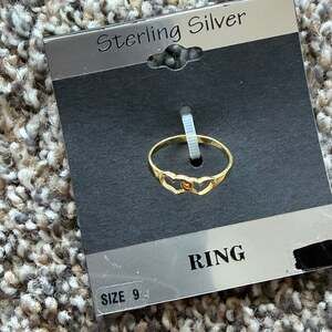 Sterling Silver Gold Yellow Double Heart Ring value~100 Size 9